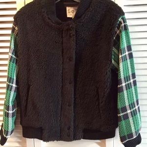 Sea NY Wool Plaid Combo Bomber Faux Fur
